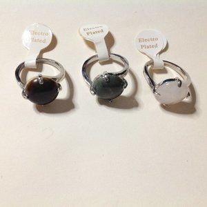 Lot of 3 Silver Tone Electroplated Gemstone Rings Size 8